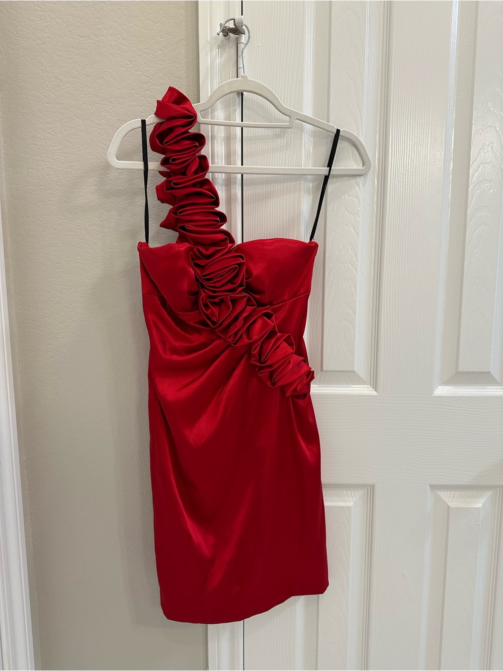 Betsy & Adam Red One-Shoulder Ruffle Cocktail Dress